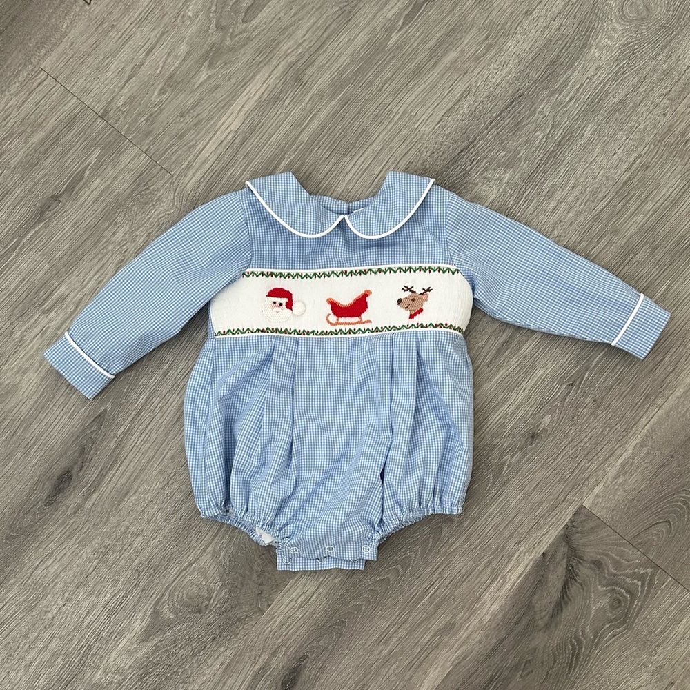 Stitchy Fish Christmas Blue Gingham Baby Bubble
